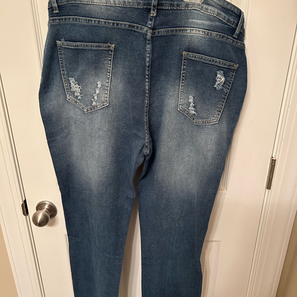 Distressed Blue Jeans with Pink Accents - Picture 3 of 3